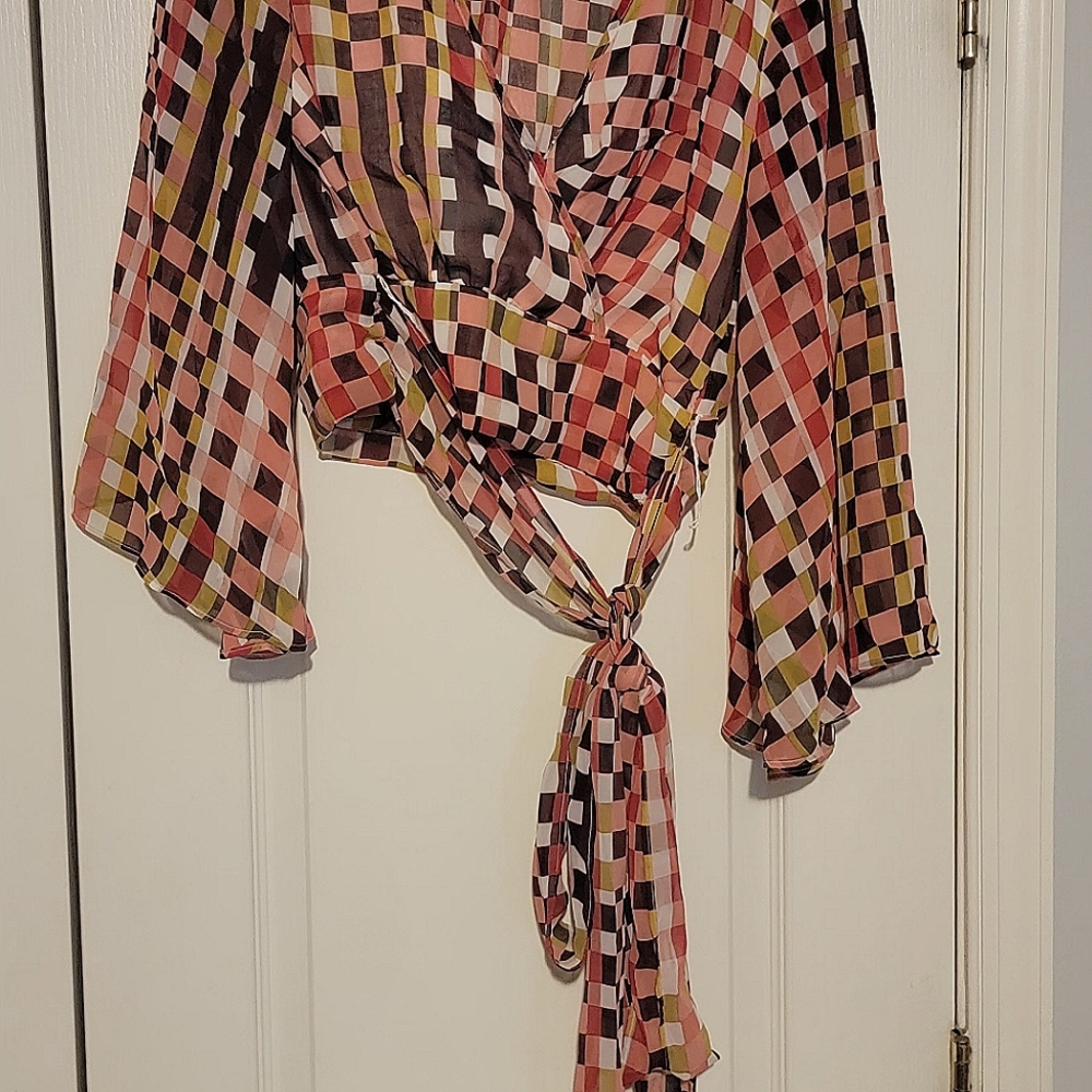 Kimono sleeve wrap sheer top